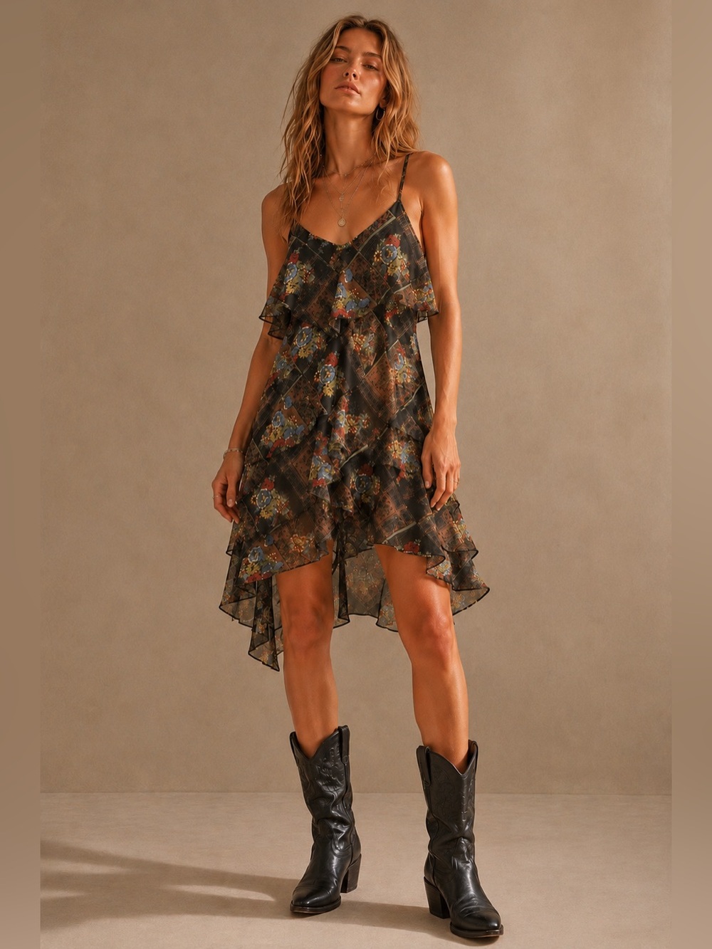 Free People Floral Ruffle Tiered Dress Size 4